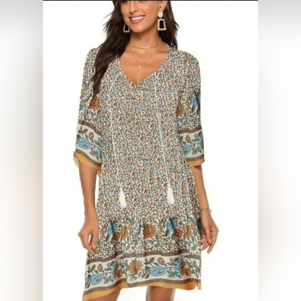 Halife Floral Patterned Dress Or‎ Swim Cover Up